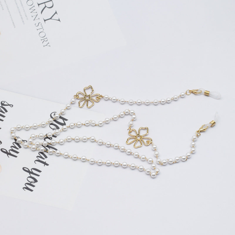 Pearl-Accented Floral Chain Eyewear Holder Kalsten