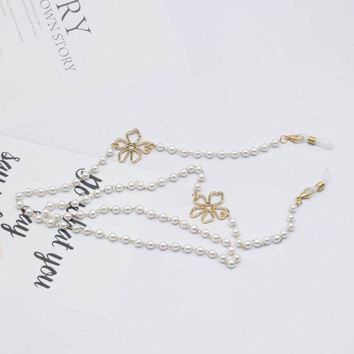 Pearl-Accented Floral Chain Eyewear Holder Kalsten
