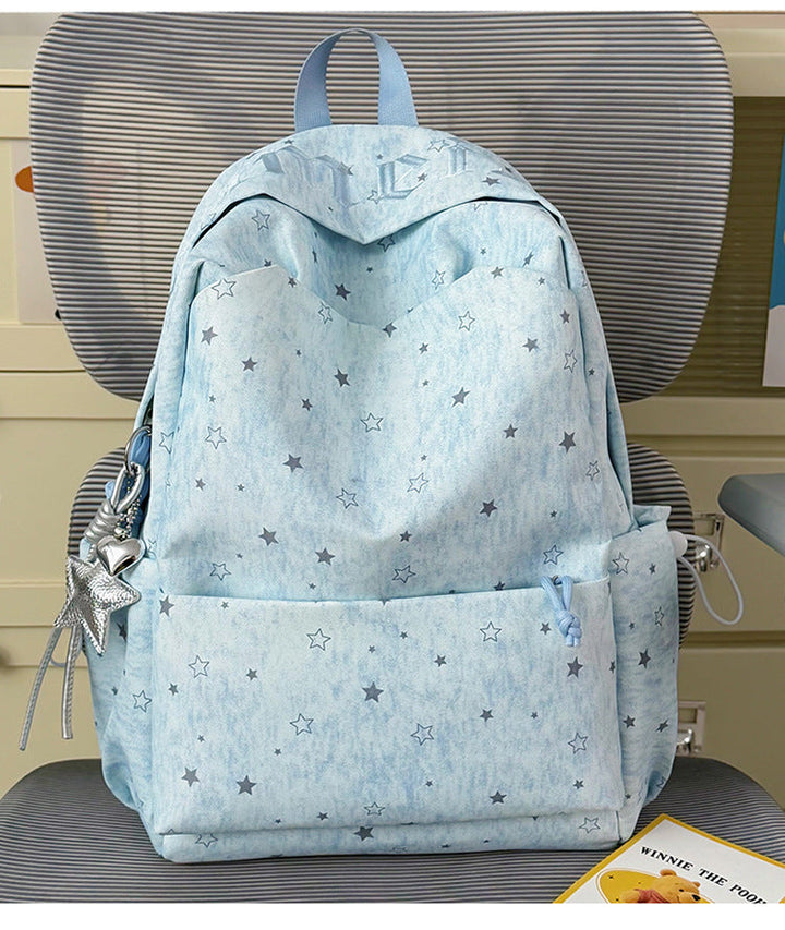 Star-Printed Multi-Pocket School Backpack