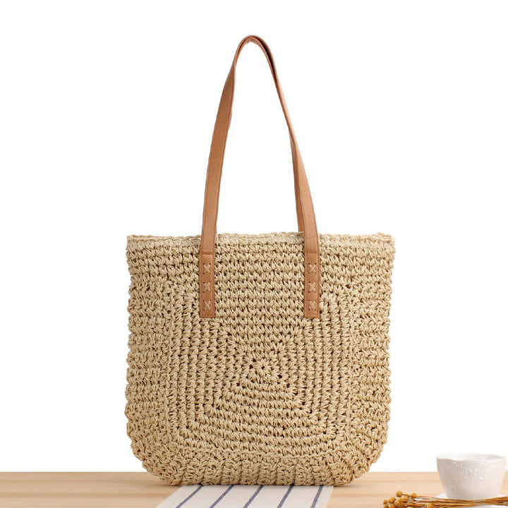 Handbag Made of Braided Natural Material with Soft Leather Handles Kalsten