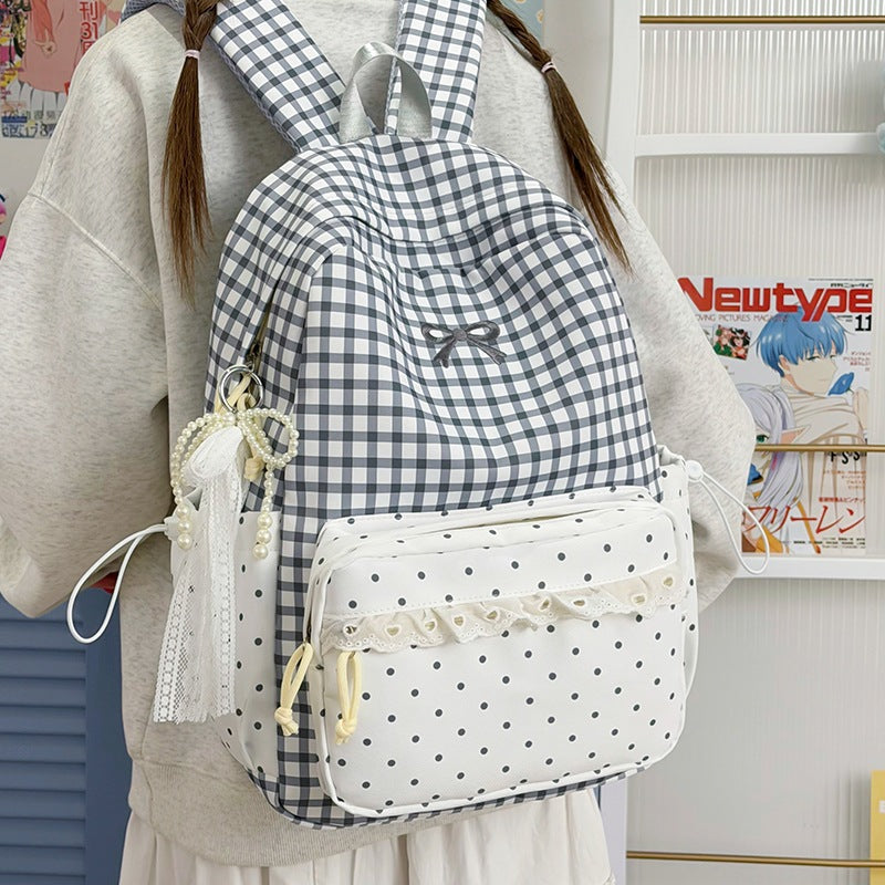 Playful Gingham and Polka Dot Backpack Kalsten