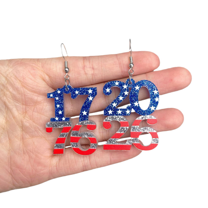 Women's eye-catching acrylic number earrings with sparkling star and stripe pendants Kalsten