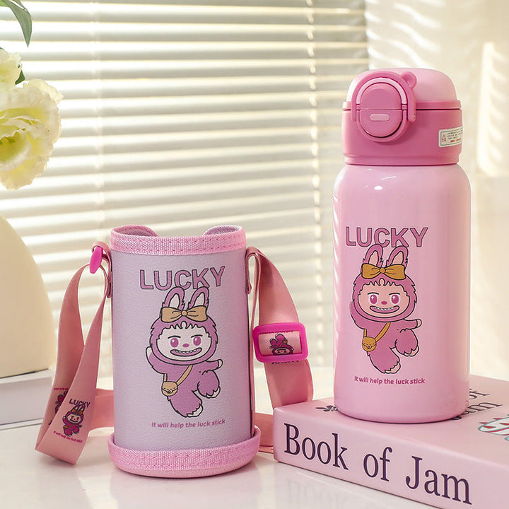 Ladies insulated drinking bottle with cute frog design and practical carrying strap Kalsten