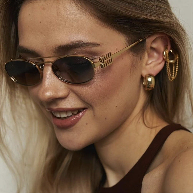 Women's elegant oval sunglasses with luxurious metal frame Kalsten