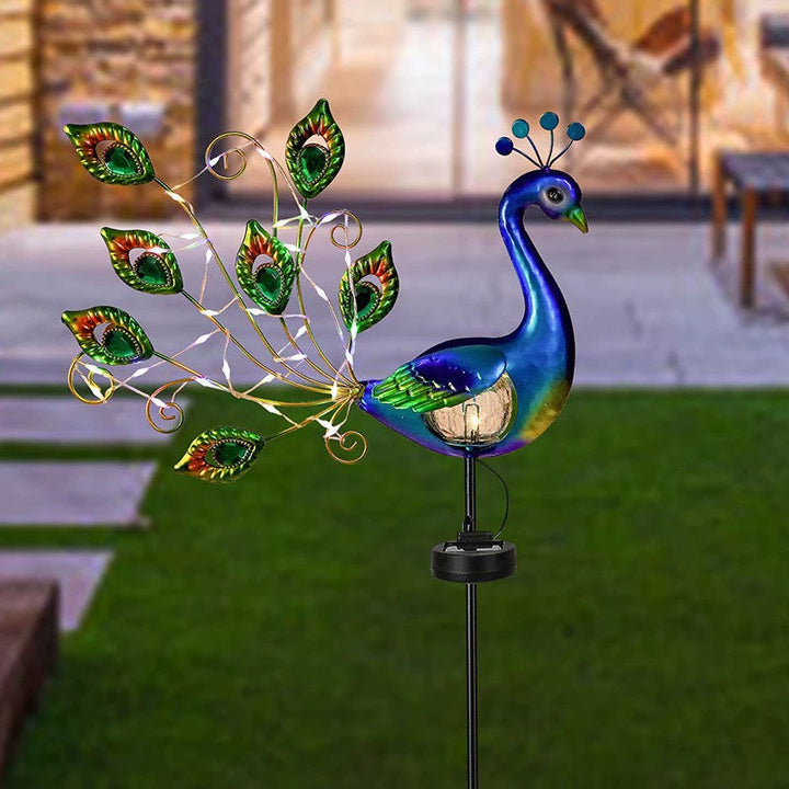 Decorative Metal Peacock Garden Stake Sculpture With Integrated LED Fairy Lights And Weatherproof Outdoor Stake Kalsten