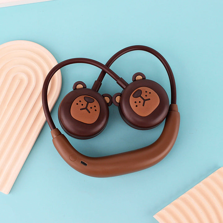 Unisex portable USB neck fan with two animal-shaped fan heads, flexible neckband, rechargeable Kalsten