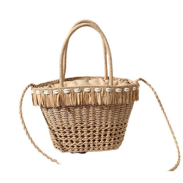 Braided straw bag with decorative tassel detail Kalsten