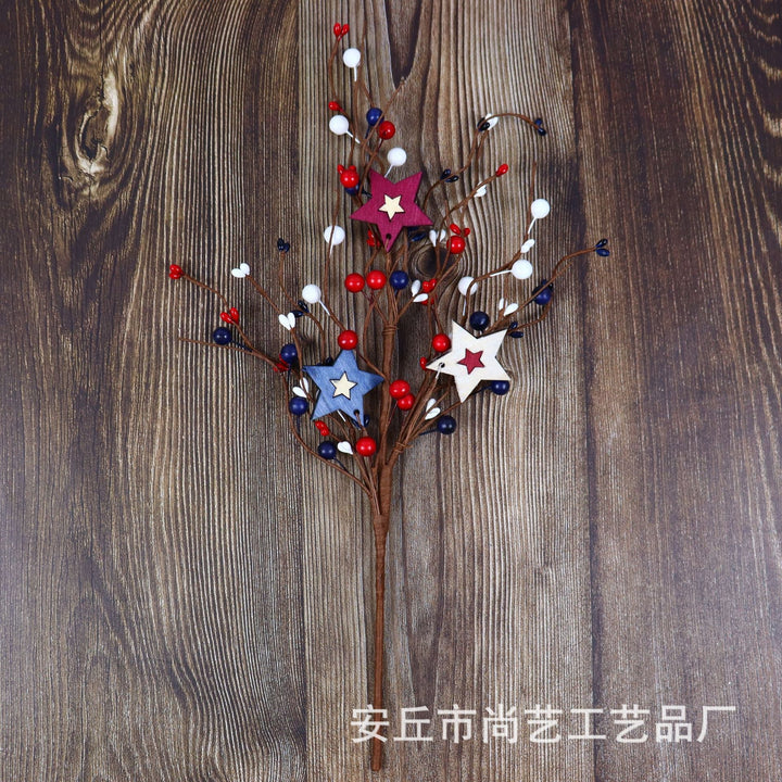 Unisex artificial decorative branch with wooden stars, berries, and flexible stem Kalsten