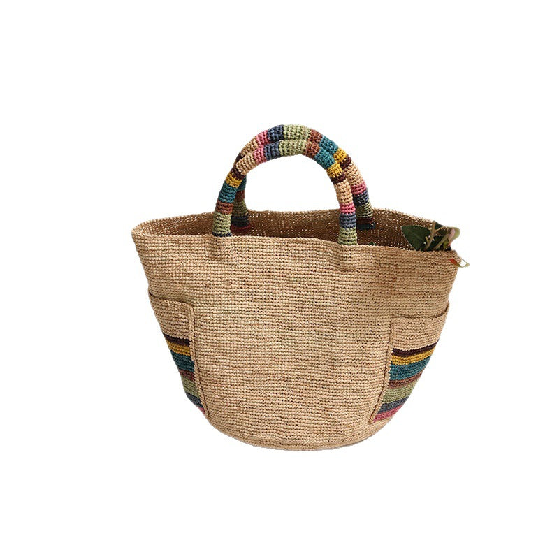 Handcrafted basket bag with colorful stripe accents Kalsten