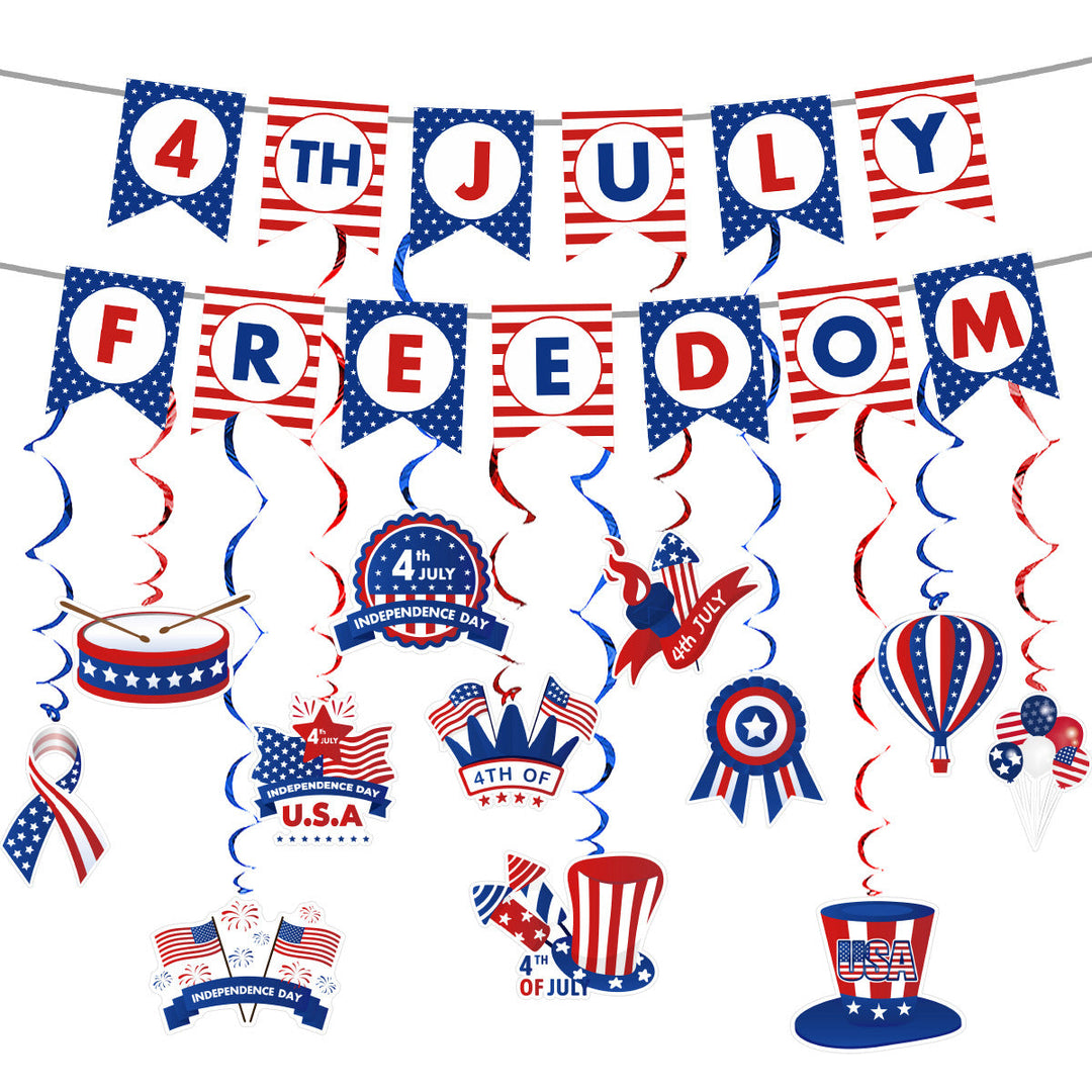 Unisex hanging party decoration hanger with spirals, patriotic symbol pendants and hanging loops Kalsten