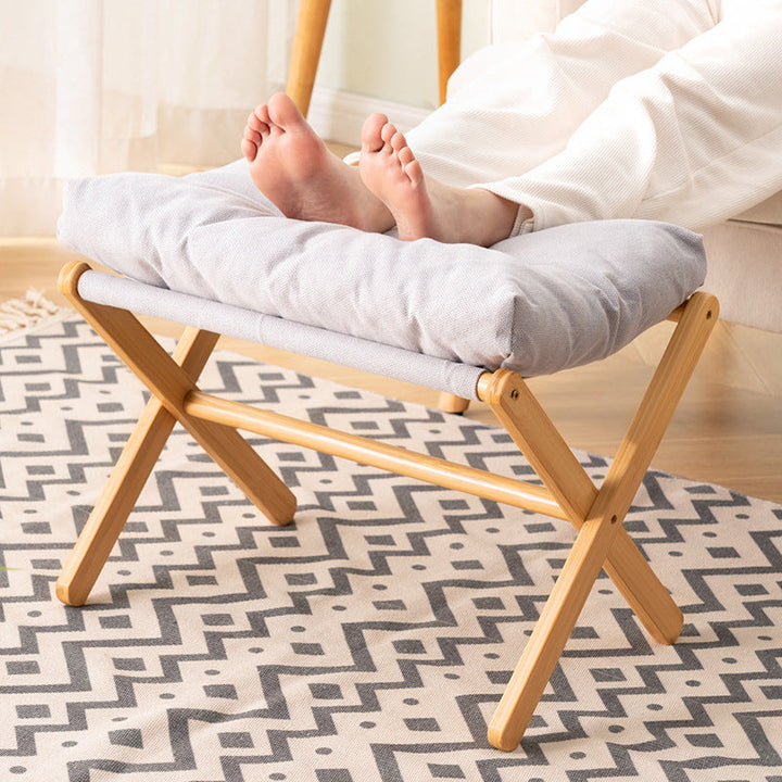 Foldable Stool With Padded Seat And Sturdy Wooden Structure Kalsten