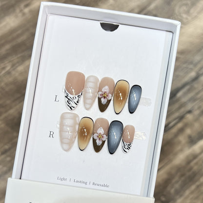 Artistic Stiletto Press-On Nail Set with Floral Accent Acalora