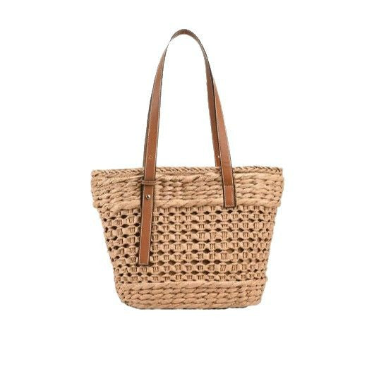 Braided raffia shoulder bag with leather handles Kalsten