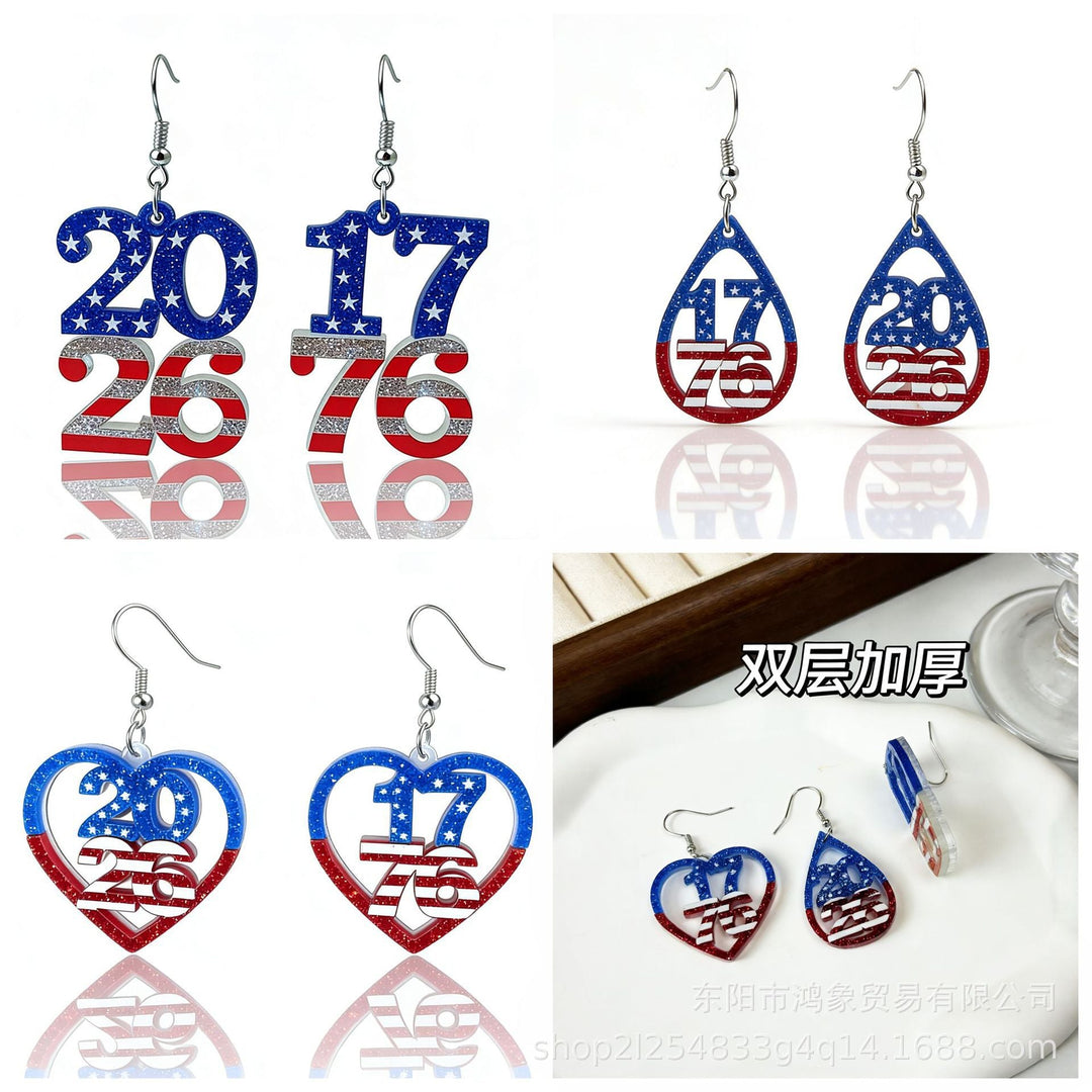 Women's nan patriotic heart dangle earrings with layered star stripe cutout and fishhook Kalsten