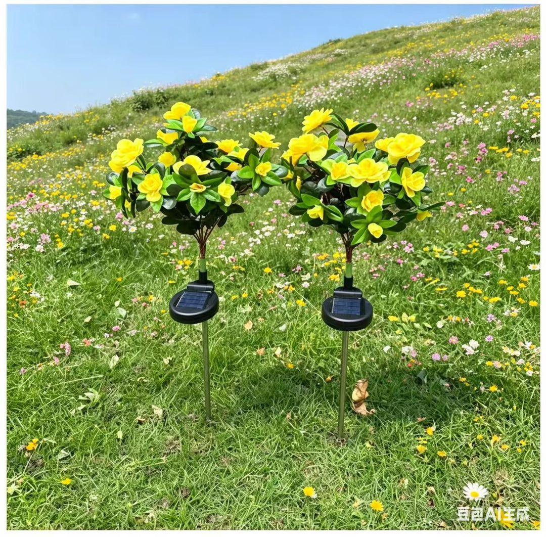 Solar-Powered Realistic Camellia Floral Garden Stake Lights With Adjustable LED Heads And Stainless Steel Spike Kalsten