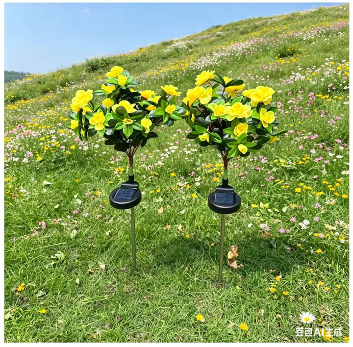 Solar-Powered Realistic Camellia Floral Garden Stake Lights With Adjustable LED Heads And Stainless Steel Spike Kalsten