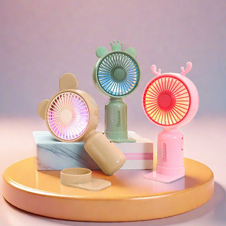 Ladies portable USB mini fan with LED night light folding stand and cute design Kalsten