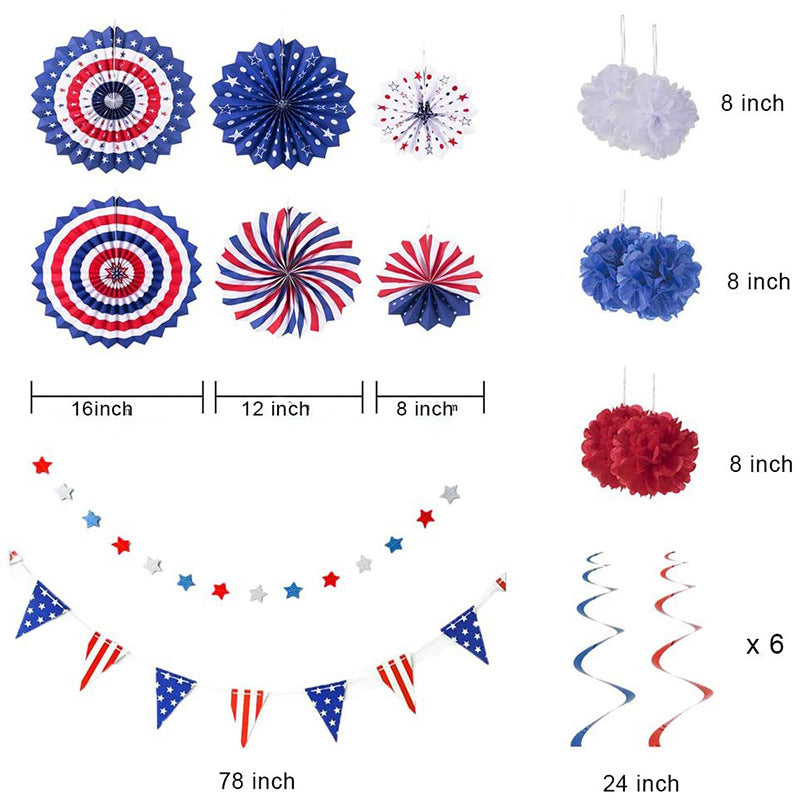Unisex multi-piece party decoration set with paper fans pom poms bunting garland Kalsten