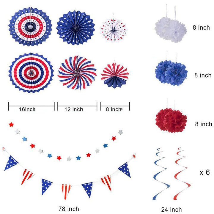 Unisex multi-piece party decoration set with paper fans pom poms bunting garland Kalsten