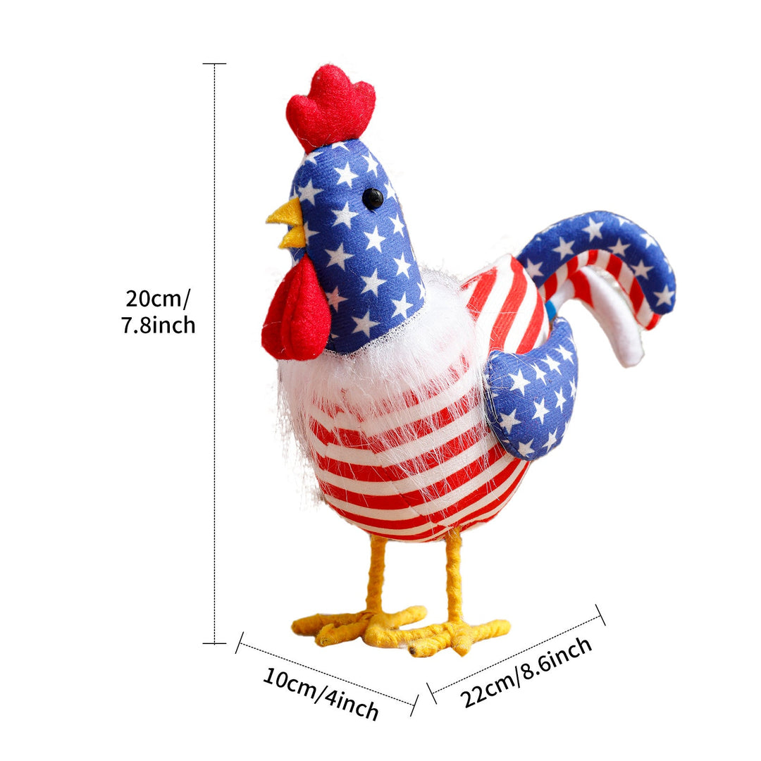 Unisex nan decorative plush rooster in Americana design with star pattern and standing wire legs Kalsten