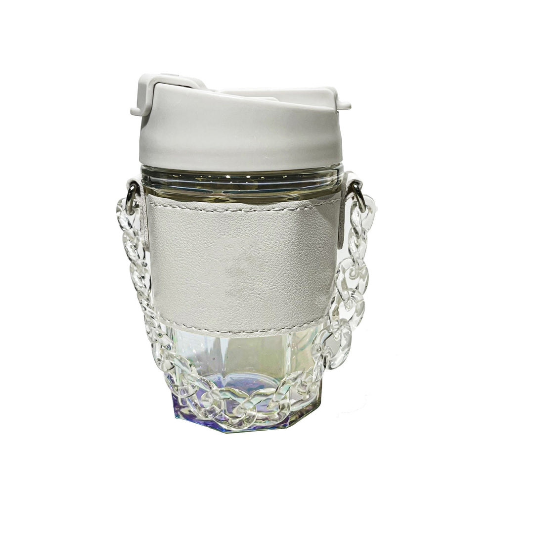 Ladies trendy glass cup with chain carrying strap Kalsten