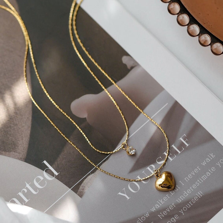 Heart Charm Layered Necklace Kalsten