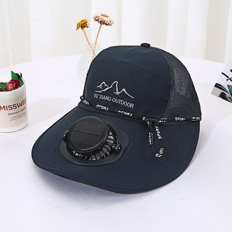 Ventilated outdoor sun hat with integrated solar fan detachable solar panel breathable mesh and adjustable chin strap Kalsten