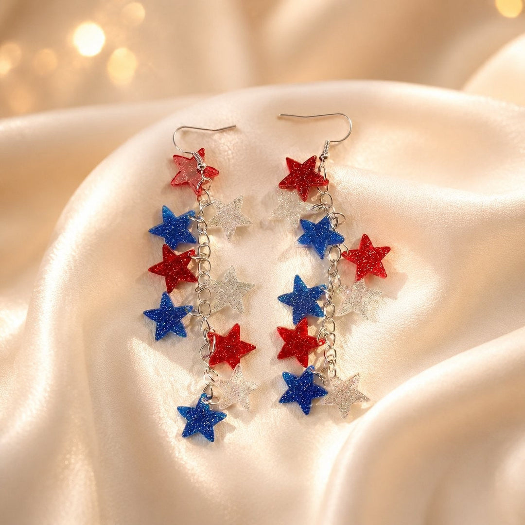 Women's Statement Earrings made of enamel with star and stripe motif and crystal embellishment Kalsten