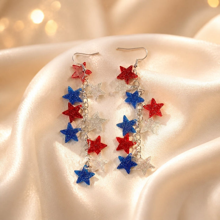 Women's Statement Earrings made of enamel with star and stripe motif and crystal embellishment Kalsten