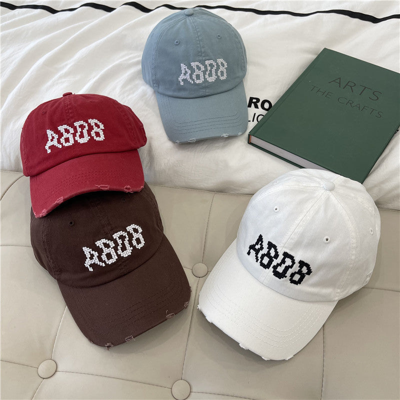Women's Distressed Cotton Baseball Cap with Graphic Detailing Kalsten