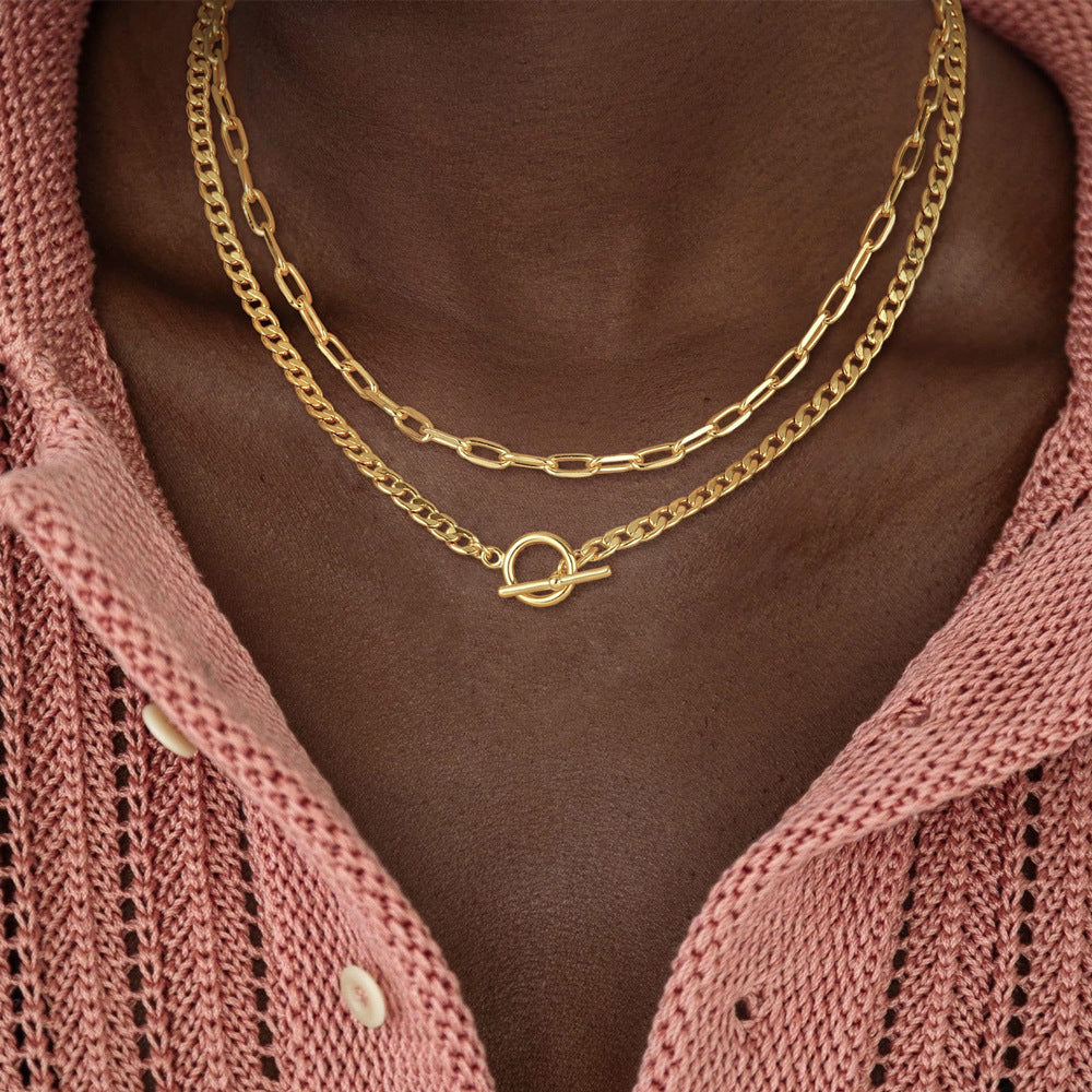Elegant Silver Layered Chain Necklace Kalsten