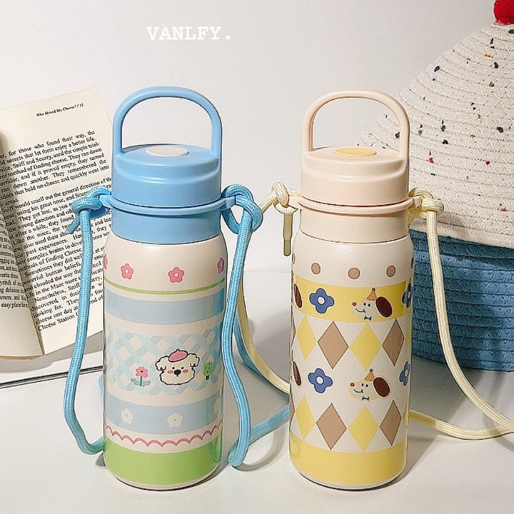 Women's insulated drink bottle with continuous animal design and carrying strap Kalsten