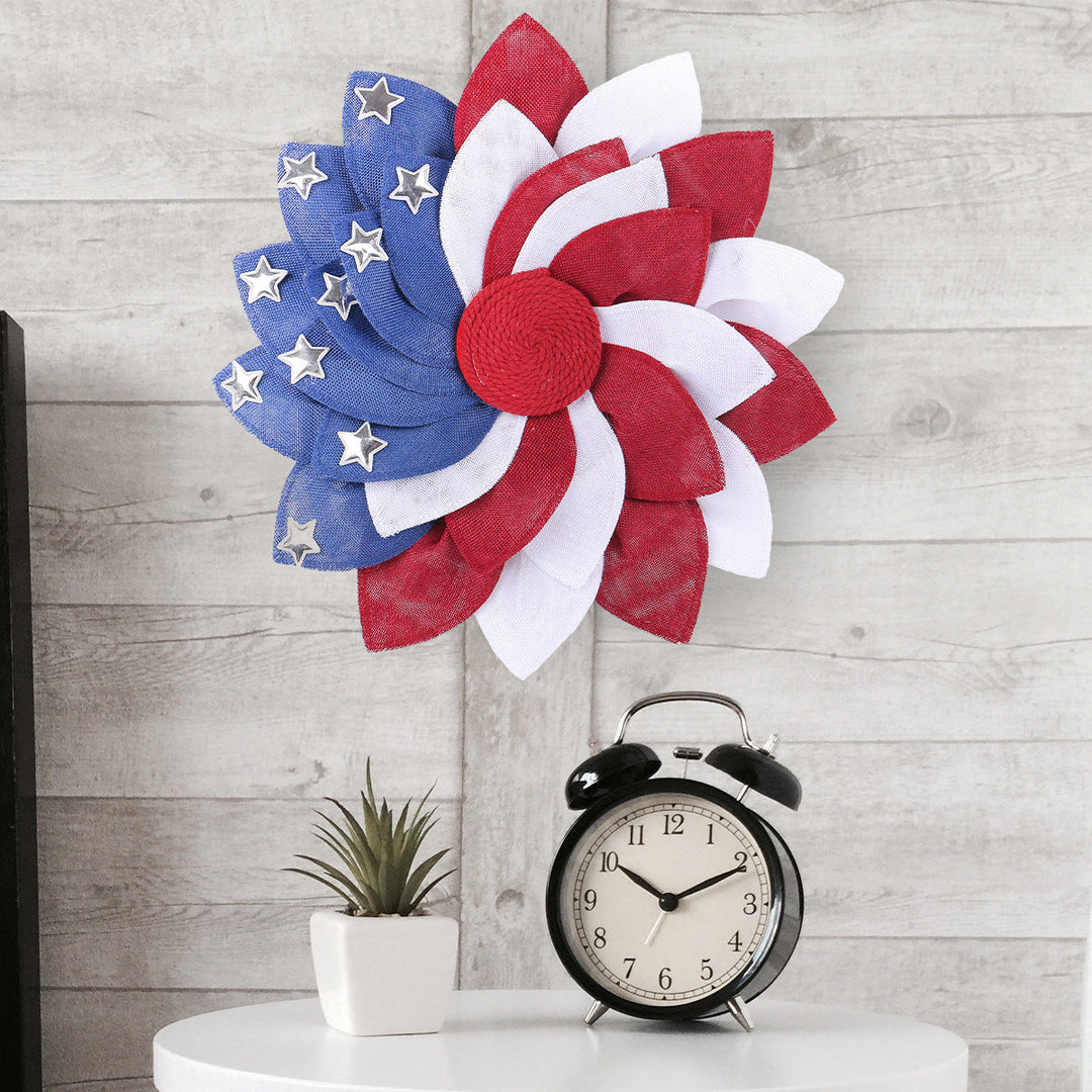 Unisex decorative patriotic door wreath flower made of linen with star studs Kalsten