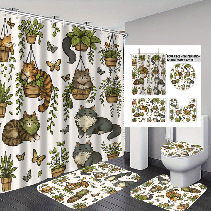 Cat-Themed Four-Piece Digital Bathroom Set Kalsten