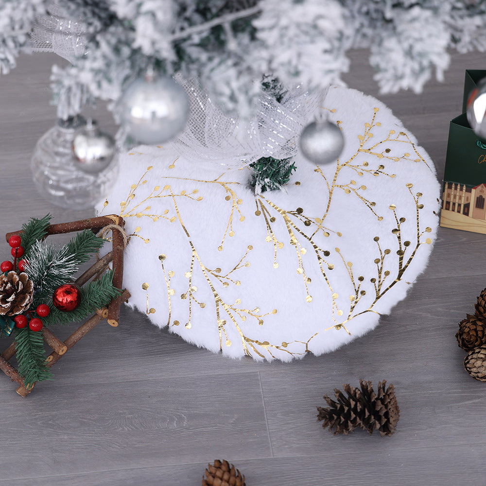 Plush Round Faux Fur Christmas Tree Skirt With Gold Star Print And Center Slit Closure