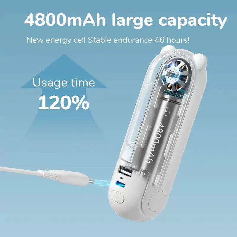 Unisex One Size Foldable Rechargeable Triple Handheld Mini Fan with Integrated Power Bank USB-C and USB-A Ports and Wrist Strap Kalsten