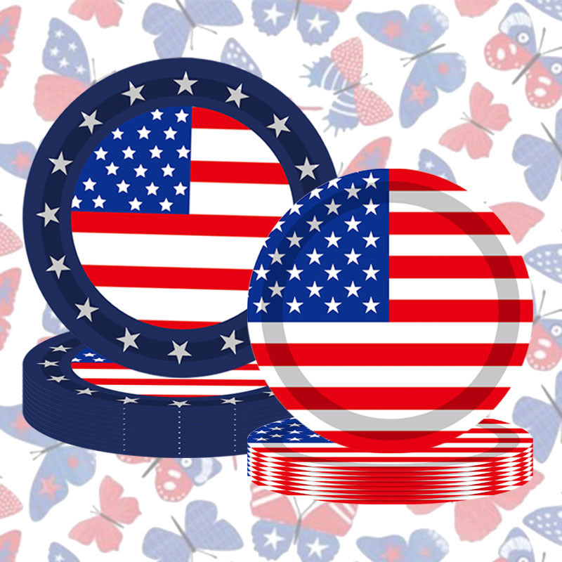 Unisex nan patriotic disposable tableware set with star border paper plates cups napkins Kalsten