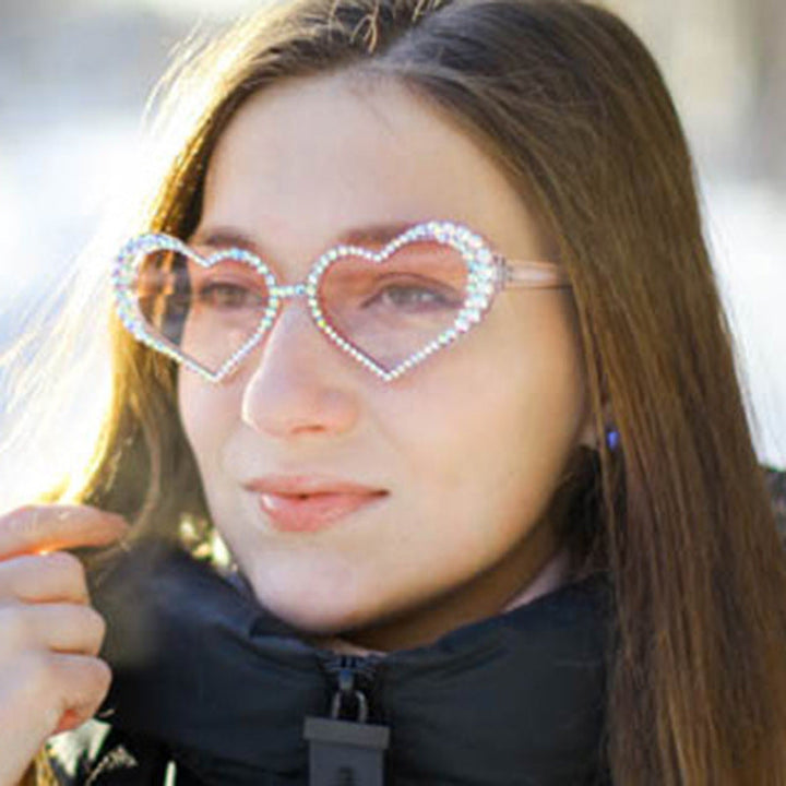 Women's Heart-Shaped Sunglasses with Rhinestone-Embellished Frame Kalsten