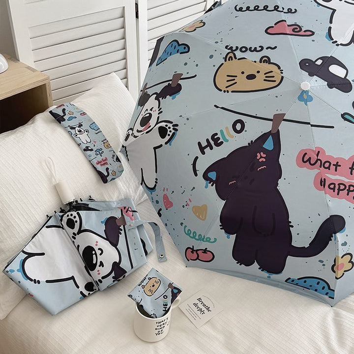 Women Folding Umbrella with Cute Animal Designs and Practical Carrying Case Kalsten