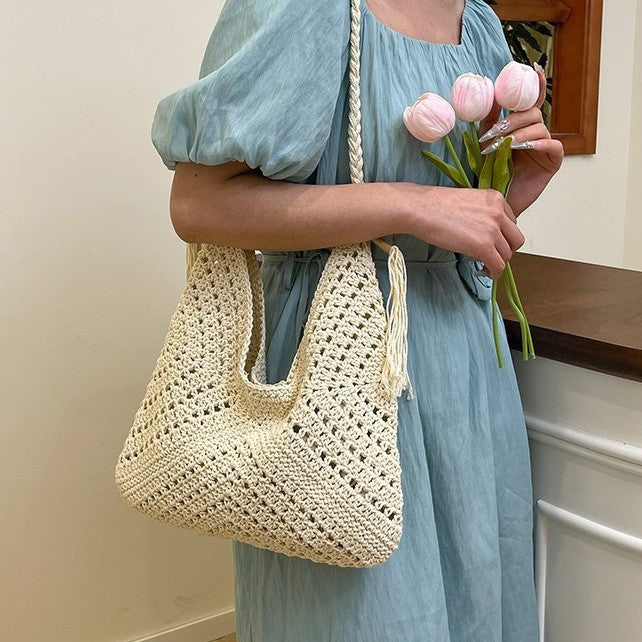 Hand-knotted shoulder bag with tassels and spacious interior Kalsten