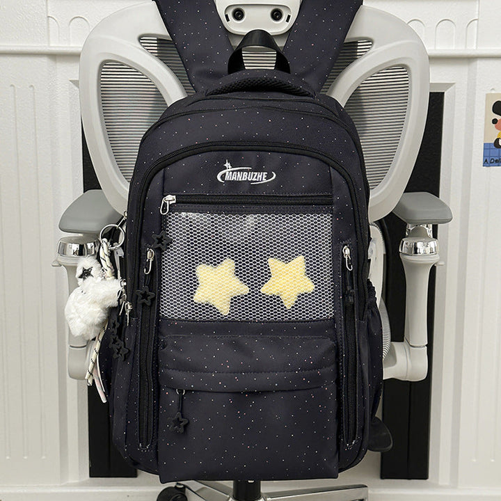 Star-Embellished Multi-Pocket School Backpack