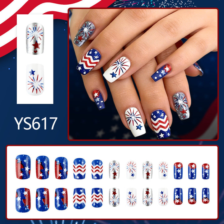 Women's nan patriotic acrylic press on nails set with coffin shape and firework star decals Kalsten