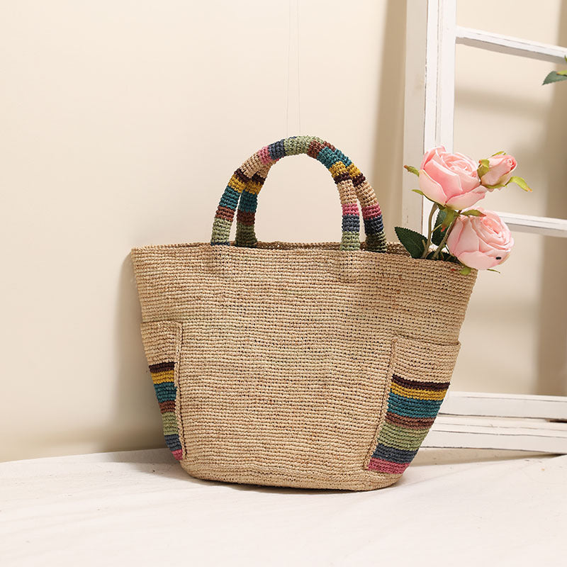 Handcrafted basket bag with colorful stripe accents Kalsten