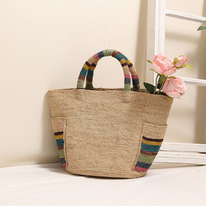 Handcrafted basket bag with colorful stripe accents Kalsten