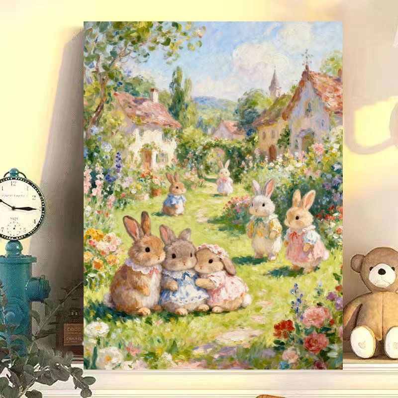 Whimsical Rabbit Scene Canvas Art Print Kalsten