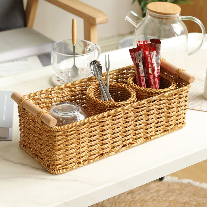 Rectangular Woven Storage Basket with Wooden Handles Kalsten