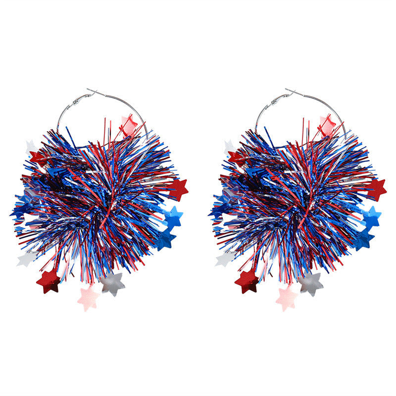 Unisex nan festive metallic tinsel pom pom hoop earrings Kalsten