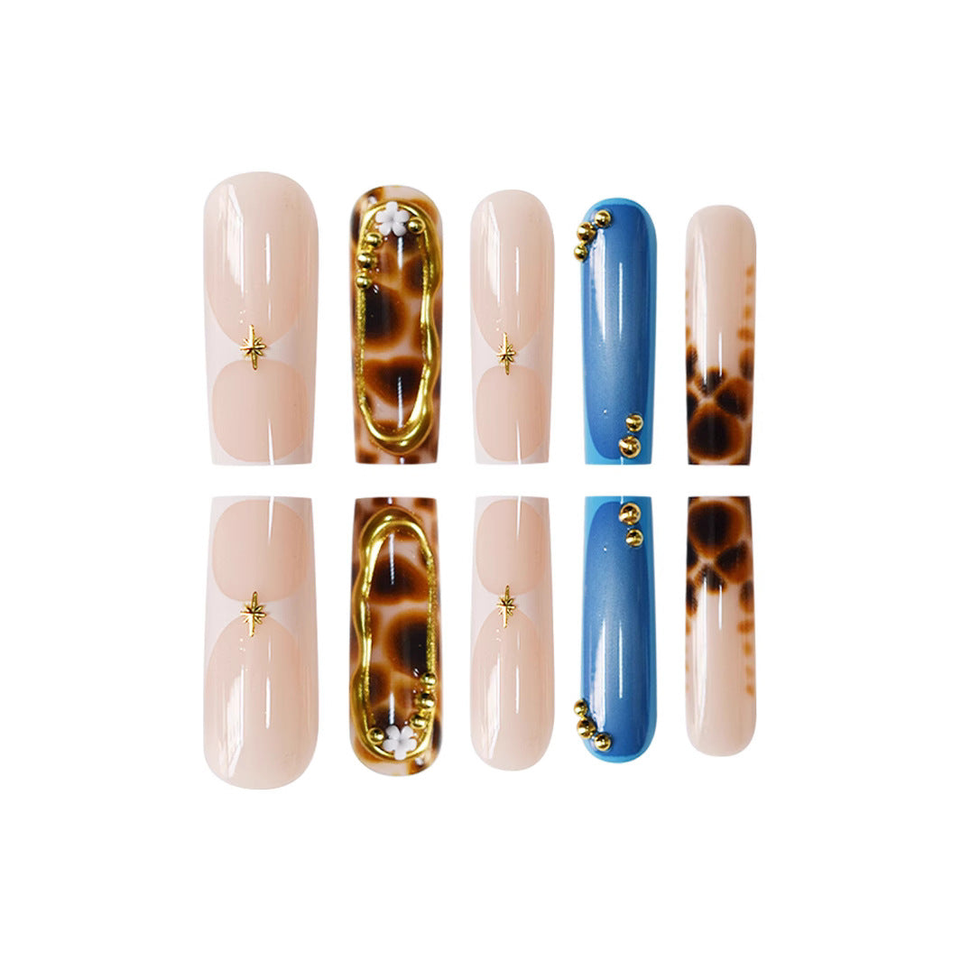 Artistic Press-On Nail Set with Unique Giraffe Pattern Kalsten