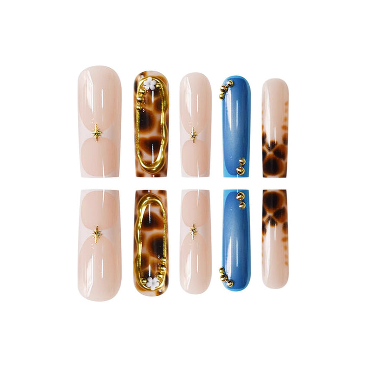 Artistic Press-On Nail Set with Unique Giraffe Pattern Kalsten