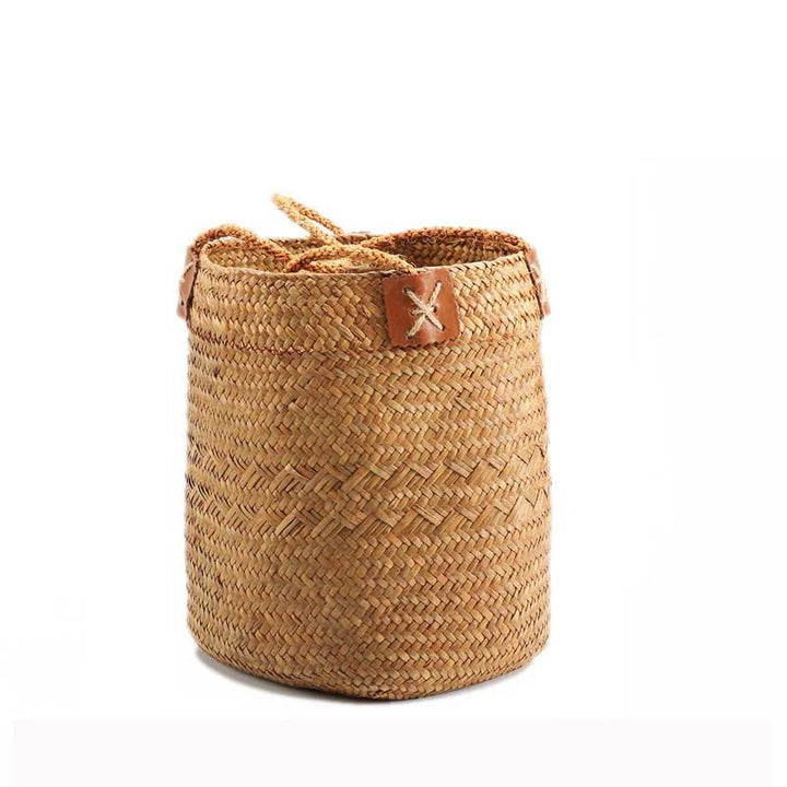 Unisex Handwoven Storage Basket with Leather Handles Kalsten